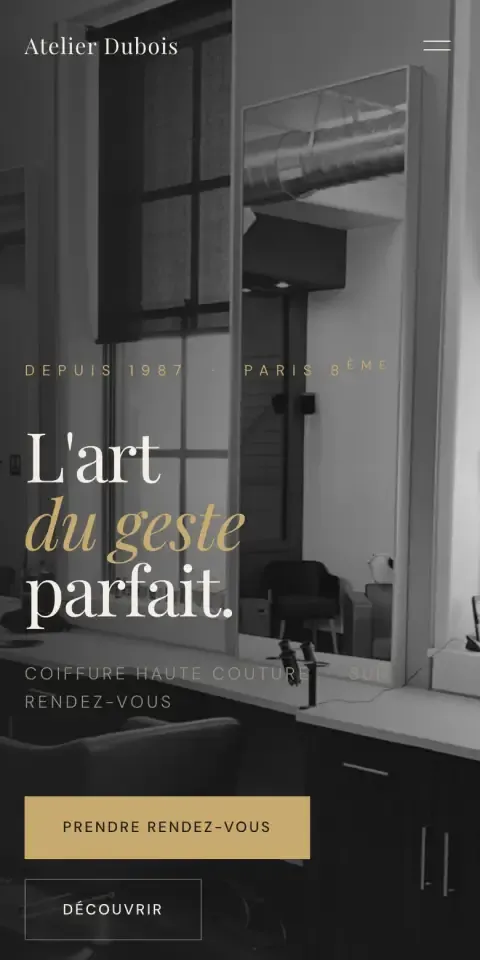 Capture de la démo d'un salon de coiffure sur téléphone